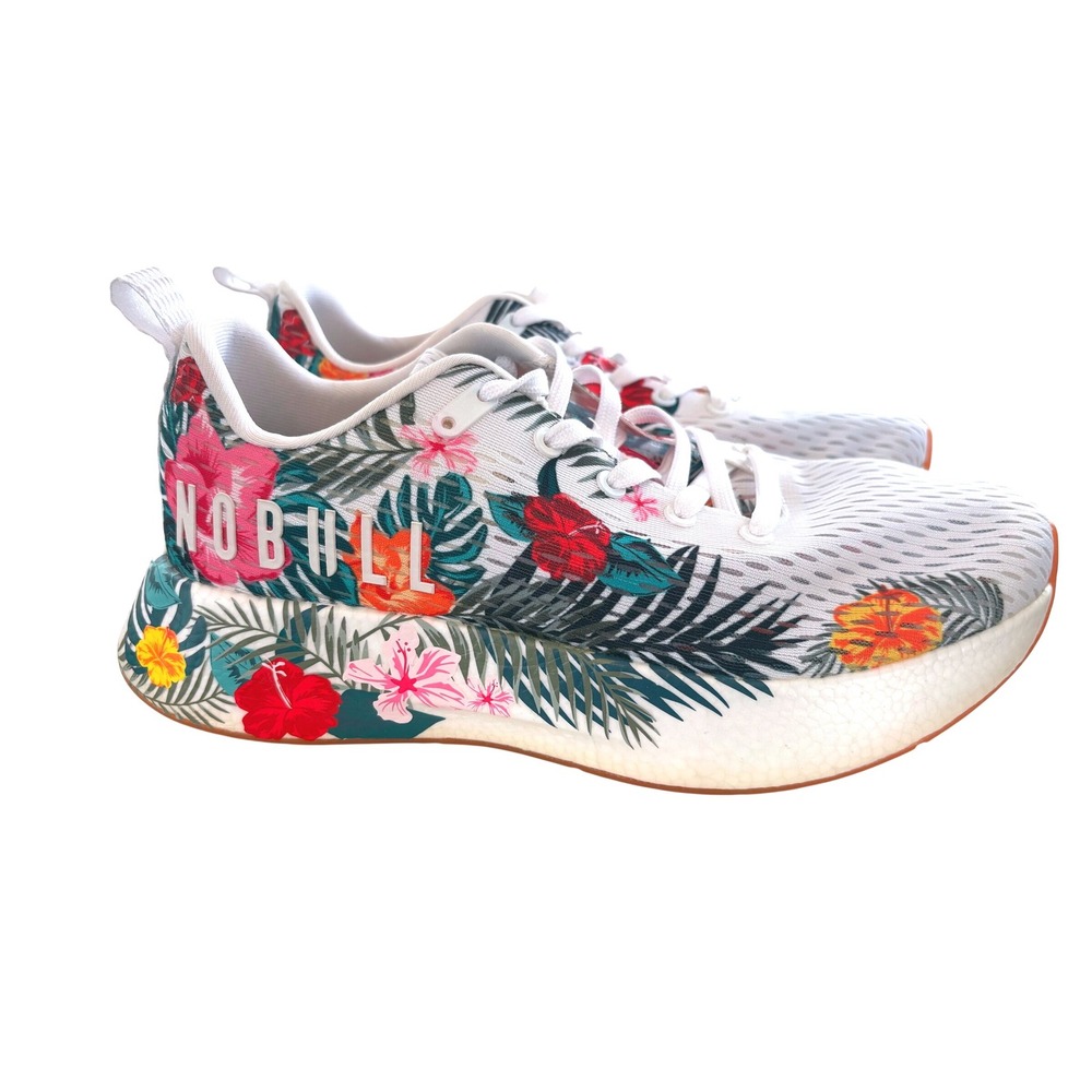 NOBULL Floral‎ Mesh Runner Shoes Mens 10.5 Womens 12 Tropical Hibiscus White